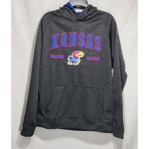 Colosseum Mens Kansas Jayhawks‎ Mens Logo Hoodie Gray Pullover Hoodie Size Large